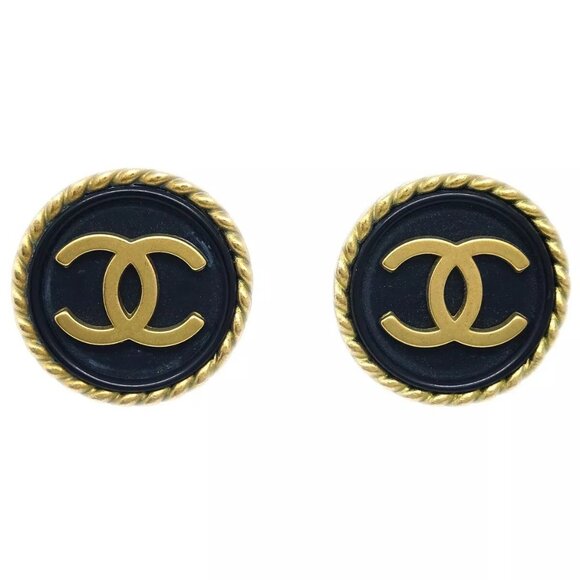 Chanel Black Button Earrings Clip-On - Picture 1 of 5